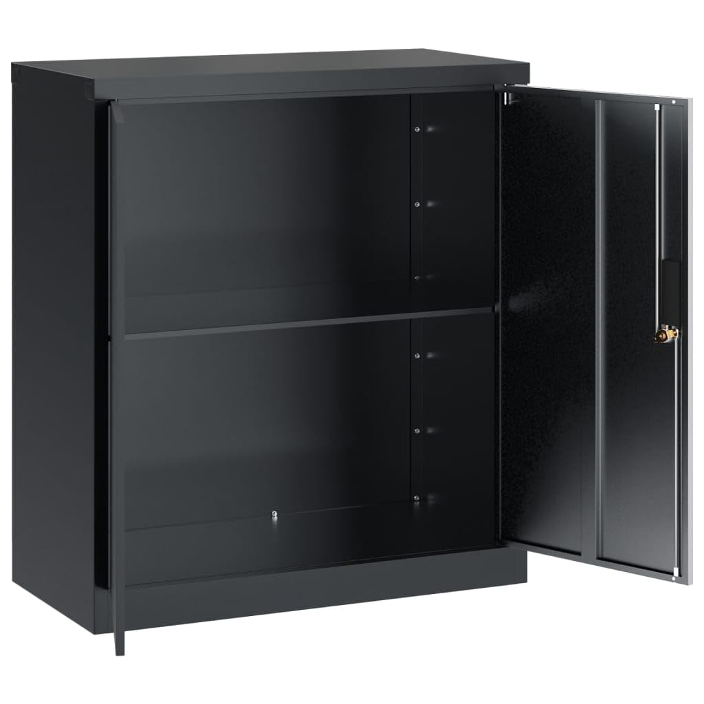 Aktenschrank Anthrazit aus pulverbeschichtetem Stahl 79x40x90 cm abschließbar Büroschrank mit Regal für Dokumentenschrank und Ordnerschrank Büro Arbeitszimmer Homeoffice
