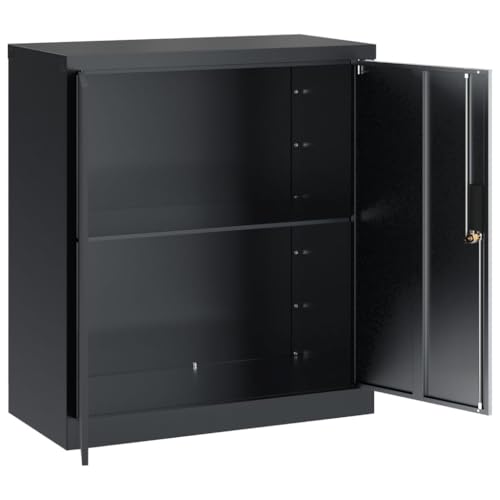 Aktenschrank Anthrazit aus pulverbeschichtetem Stahl 79x40x90 cm abschließbar Büroschrank mit Regal für Dokumentenschrank und Ordnerschrank Büro Arbeitszimmer Homeoffice