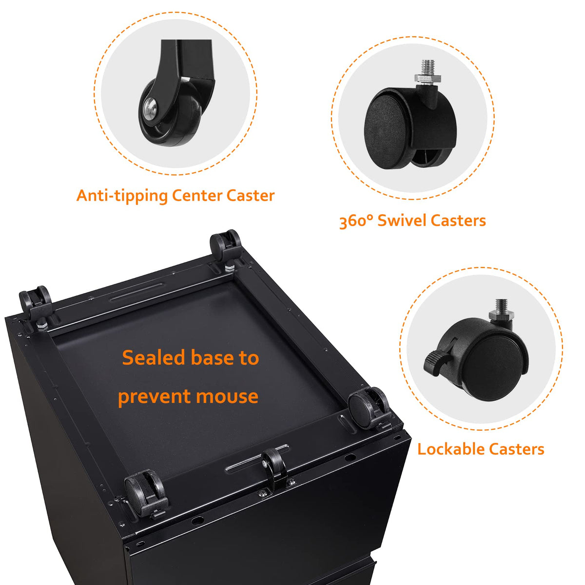 Rollcontainer Aktenschrank abschließbar Büroschrank metallschrank File Cabinet Lagerschrank Beistellcontainer schubladenschrank Beistellcontainer Bürokommode für Dokumente 39 x 50 x 62 cm schwarz