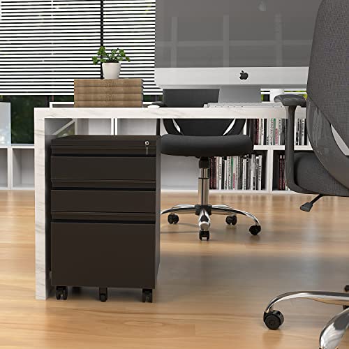 Rollcontainer Aktenschrank abschließbar Büroschrank metallschrank File Cabinet Lagerschrank Beistellcontainer schubladenschrank Beistellcontainer Bürokommode für Dokumente 39 x 50 x 62 cm schwarz