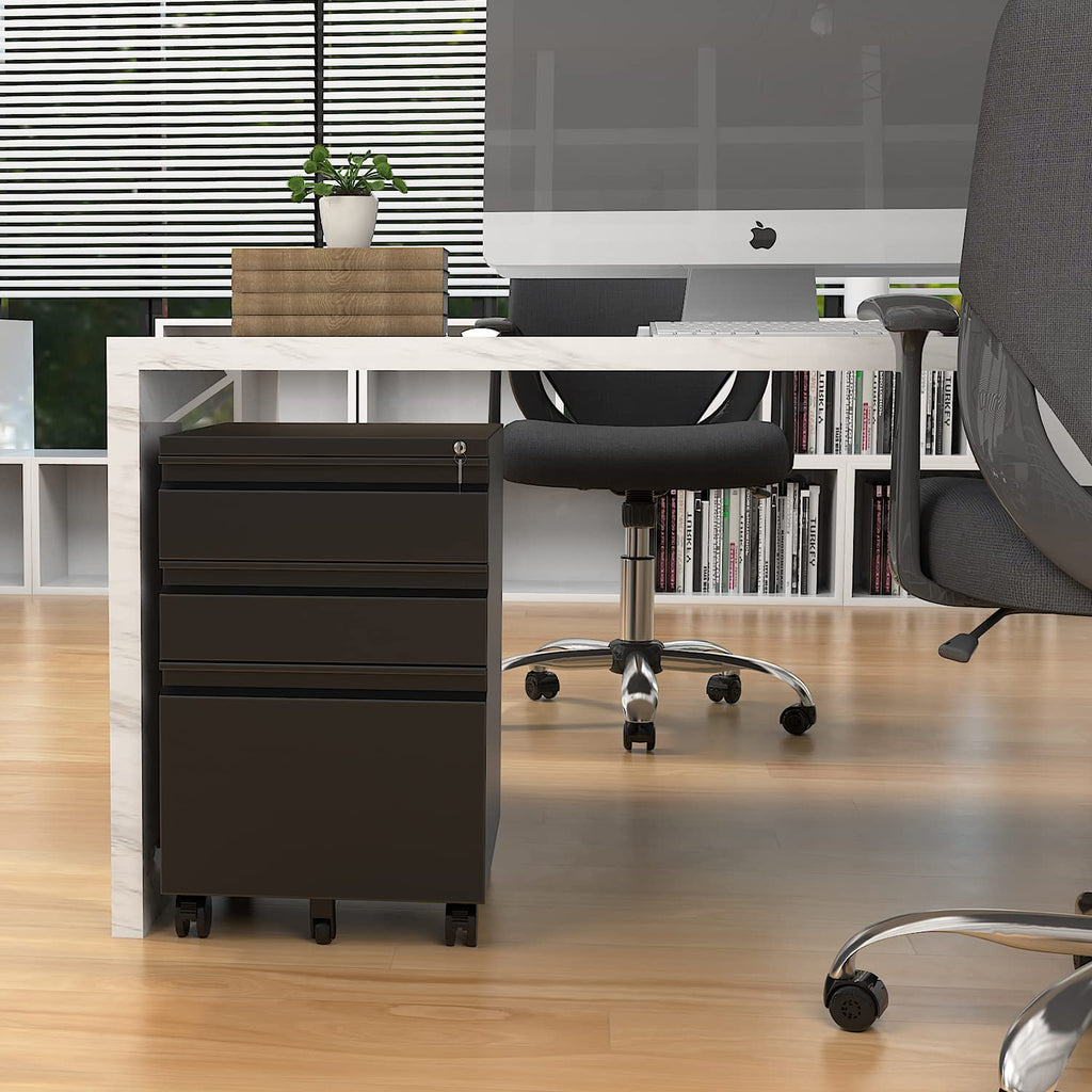 Rollcontainer Aktenschrank abschließbar Büroschrank metallschrank File Cabinet Lagerschrank Beistellcontainer schubladenschrank Beistellcontainer Bürokommode für Dokumente 39 x 50 x 62 cm schwarz