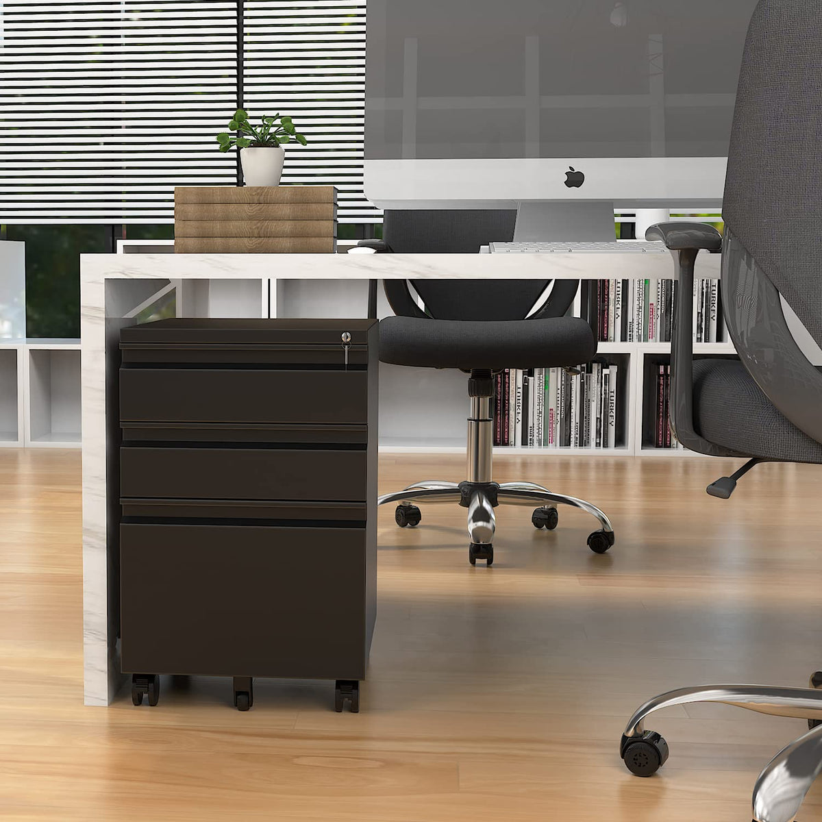 Rollcontainer Aktenschrank abschließbar Büroschrank metallschrank File Cabinet Lagerschrank Beistellcontainer schubladenschrank Beistellcontainer Bürokommode für Dokumente 39 x 50 x 62 cm schwarz
