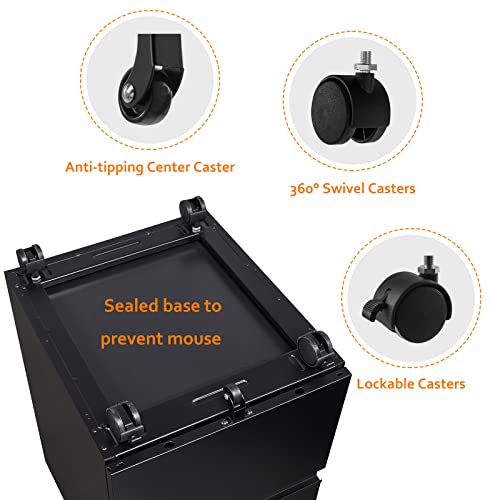 Rollcontainer Aktenschrank abschließbar Büroschrank metallschrank File Cabinet Lagerschrank Beistellcontainer schubladenschrank Beistellcontainer Bürokommode für Dokumente 39 x 50 x 62 cm schwarz