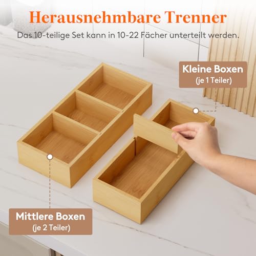 Lifewit 10 Pack Stapelbar Schubladen Organizer Holz mit 12 Einsätzen
