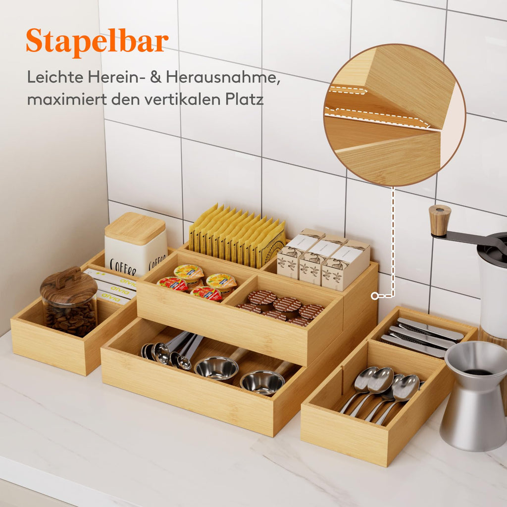 Lifewit 10 Pack Stapelbar Schubladen Organizer Holz mit 12 Einsätzen