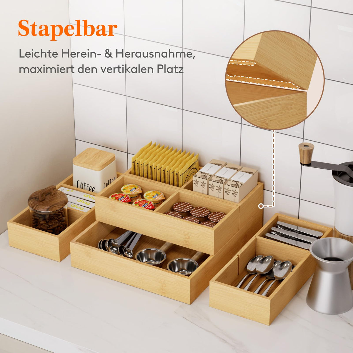 Lifewit 10 Pack Stapelbar Schubladen Organizer Holz mit 12 Einsätzen