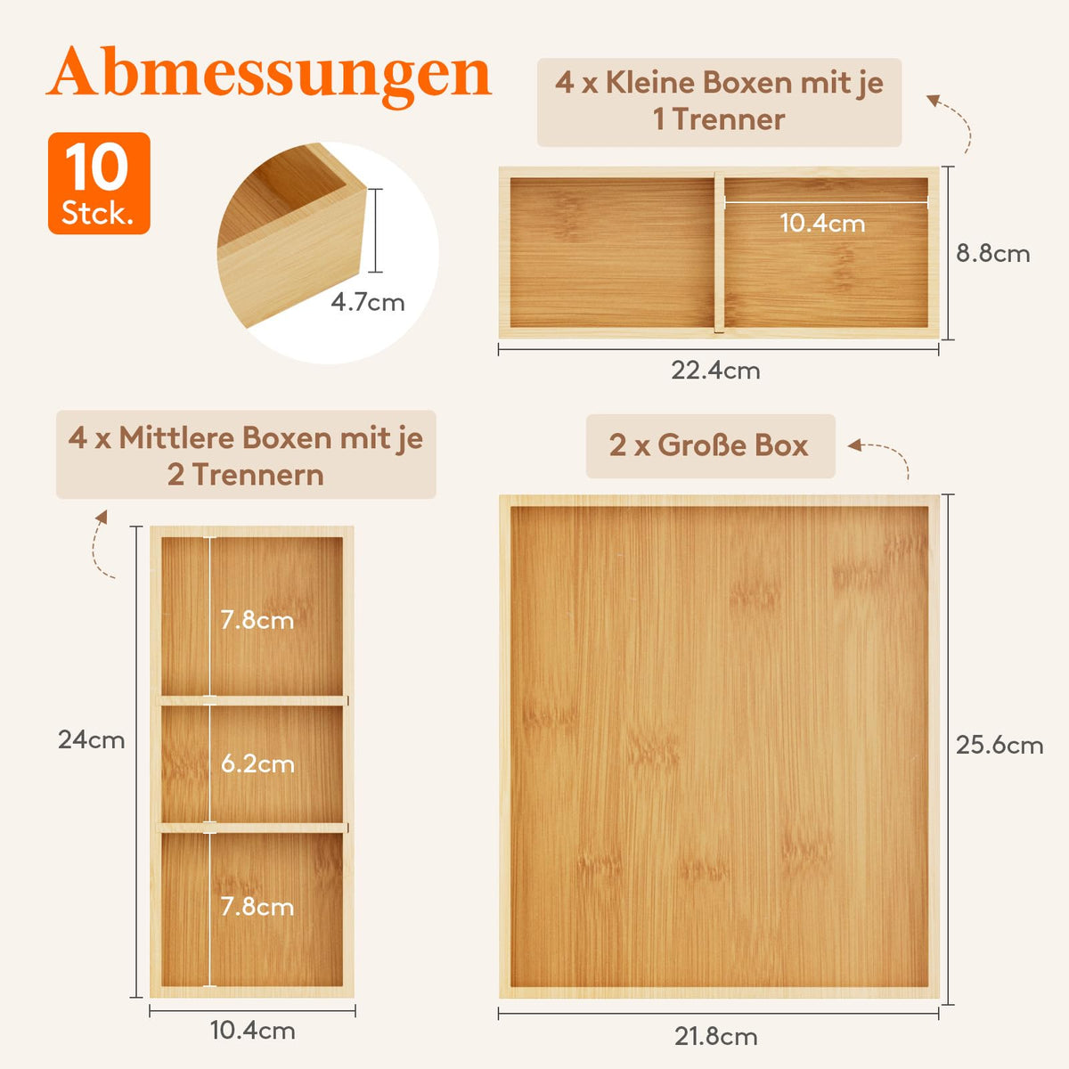 Lifewit 10 Pack Stapelbar Schubladen Organizer Holz mit 12 Einsätzen