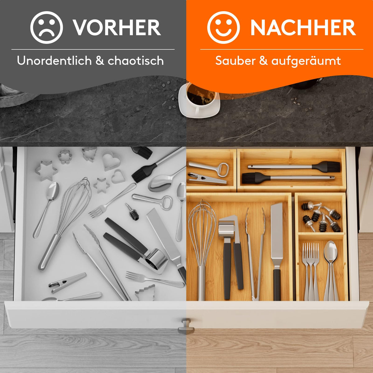 Lifewit 10 Pack Stapelbar Schubladen Organizer Holz mit 12 Einsätzen