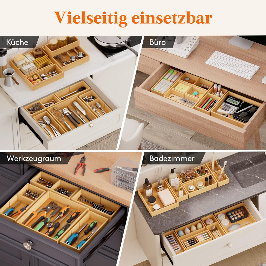 Lifewit 10 Pack Stapelbar Schubladen Organizer Holz mit 12 Einsätzen