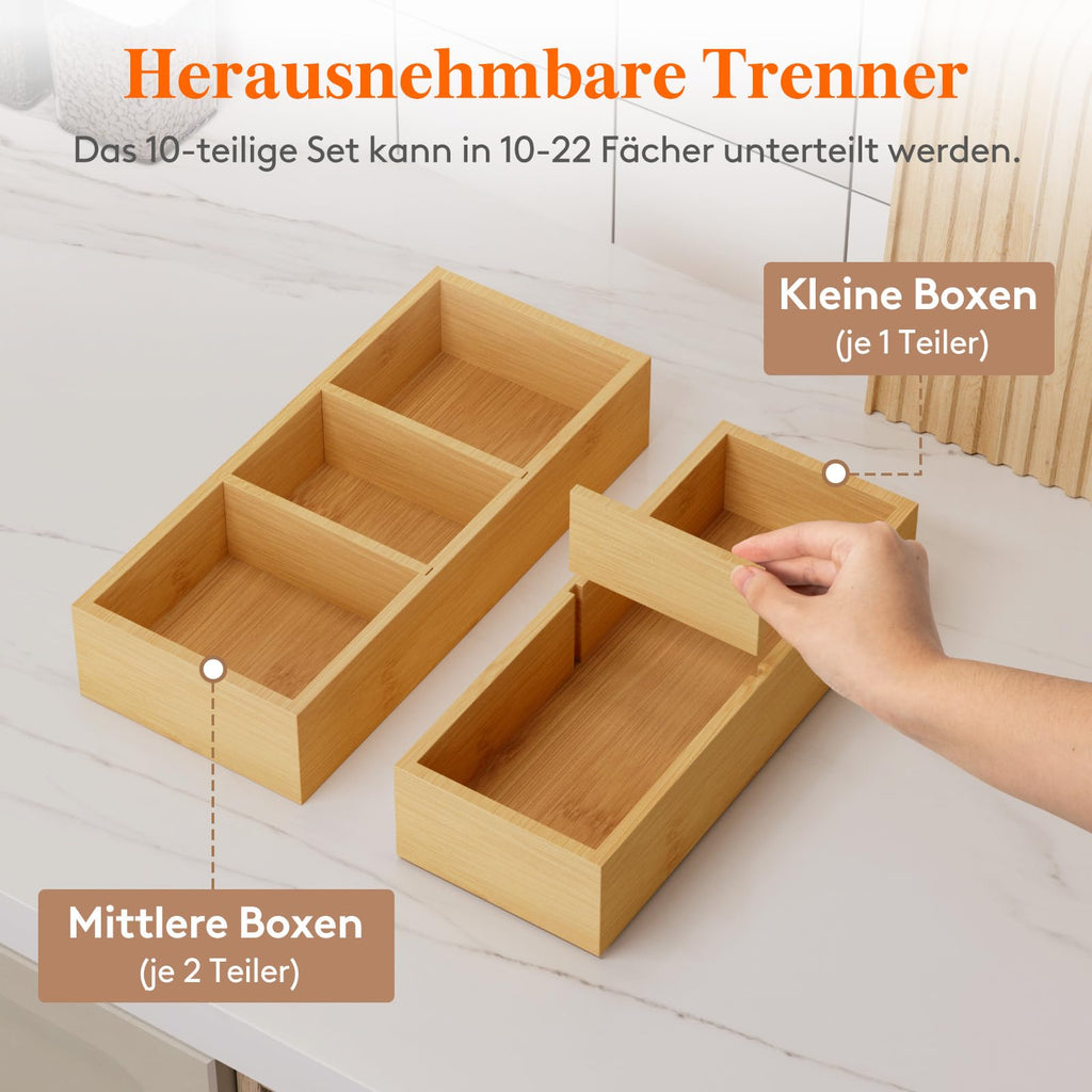 Lifewit 10 Pack Stapelbar Schubladen Organizer Holz mit 12 Einsätzen