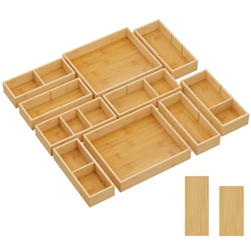 Lifewit 10 Pack Stapelbar Schubladen Organizer Holz mit 12 Einsätzen