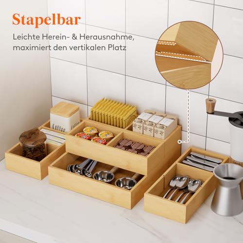 Lifewit 10 Pack Stapelbar Schubladen Organizer Holz mit 12 Einsätzen