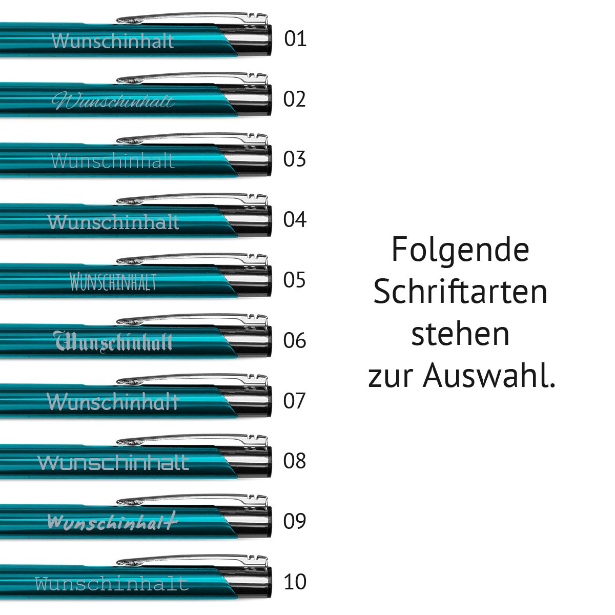 Personalisierte Kugelschreiber "Chicago" Stift Schriftzug inkl. individueller hochpräziser Lasergravur in Türkis 1 bis 500 Stück Menge Konfigurierbar
