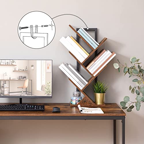 HOOBRO Bücherregal, Standregal mit 4 Ebenen, Holz DVD Regal, in Baumform, Metallgestell, für Wohnzimmer, Arbeitszimmer, Kinderzimmer, Vintagebraun EBF04SJ01G1
