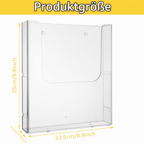 4 Stück Acryl Wandprospekthalter A4, Prospekthalter Wand A4, Prospekthalter Flyerständer, Transparent Zeitschriftenhalter Wand für Menü, Kataloge, Flyer