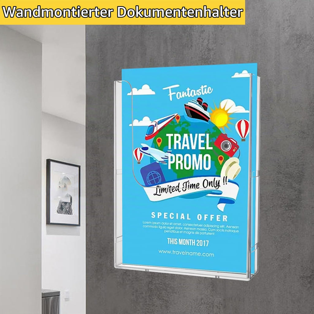 4 Stück Acryl Wandprospekthalter A4, Prospekthalter Wand A4, Prospekthalter Flyerständer, Transparent Zeitschriftenhalter Wand für Menü, Kataloge, Flyer