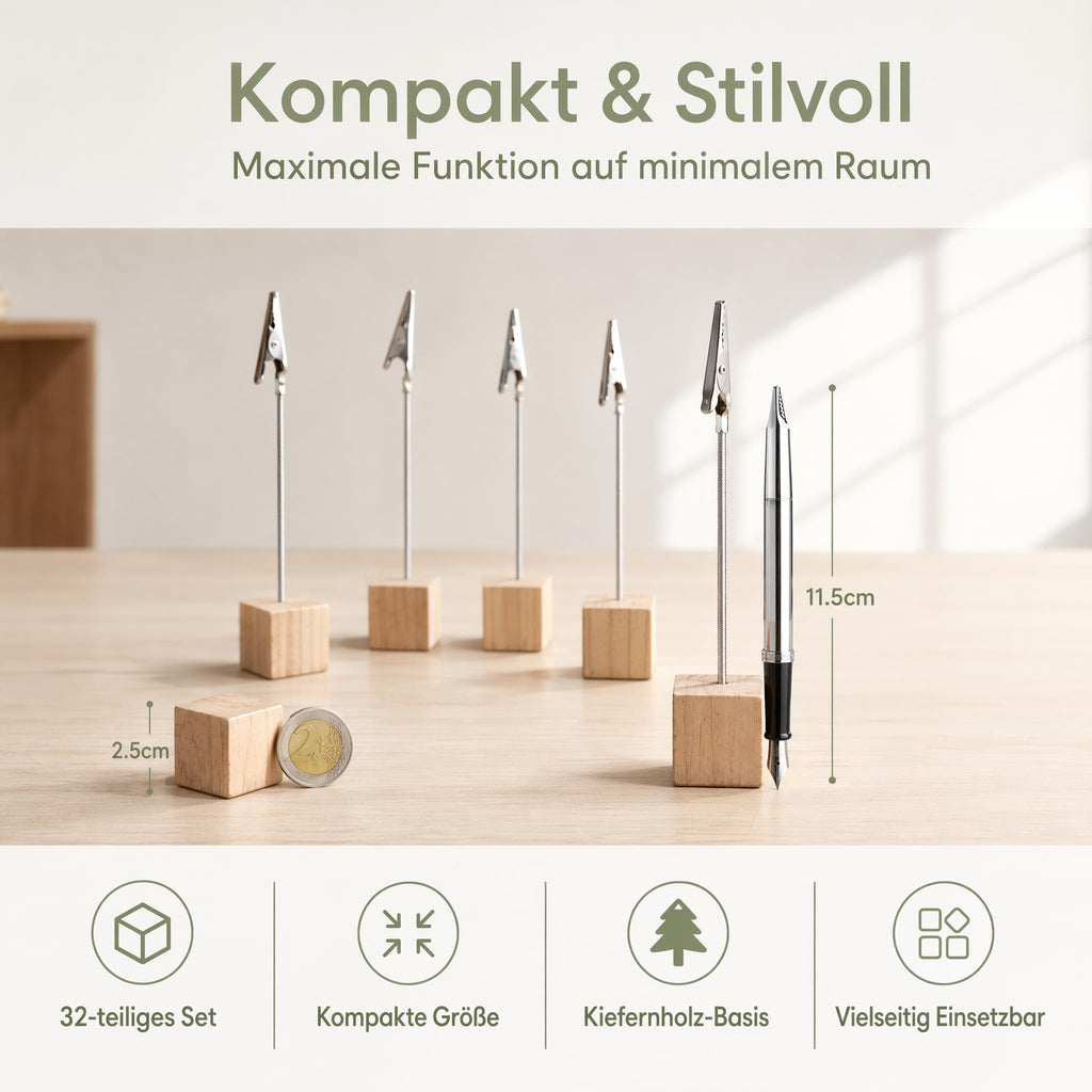 Fotohalter mit Klammern 32 Stück Naturholzfarbe Tischkartenhalter Holz Kartenständer Sitzkartenhalter Memo Clip Halter Zettelhalter für Foto Karte Notiz Buffet Hochzeit Event Büro Deko