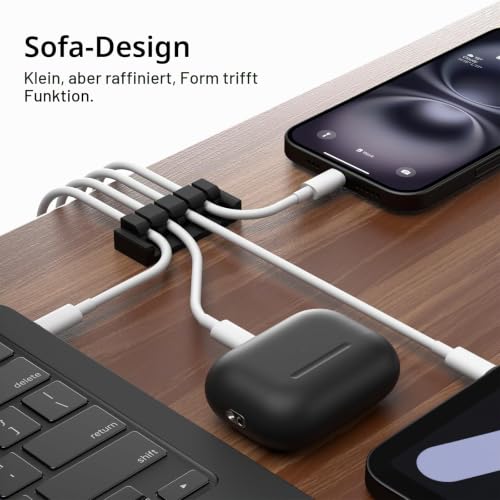 4 Stück Kabelhalter Kabelclips, Mehrzweck Kabel Organizer, Schwarz Kabelhalter Selbstklebend, kabelmanagement für Schreibtisch, Netzkabel, Ladegeräte, USB Ladekabel, Audiokabel