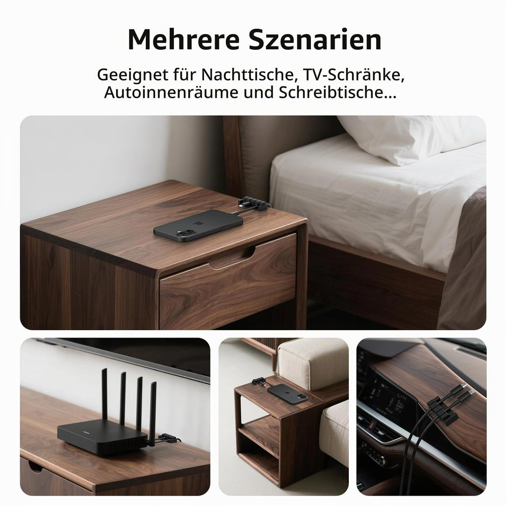 4 Stück Kabelhalter Kabelclips, Mehrzweck Kabel Organizer, Schwarz Kabelhalter Selbstklebend, kabelmanagement für Schreibtisch, Netzkabel, Ladegeräte, USB Ladekabel, Audiokabel