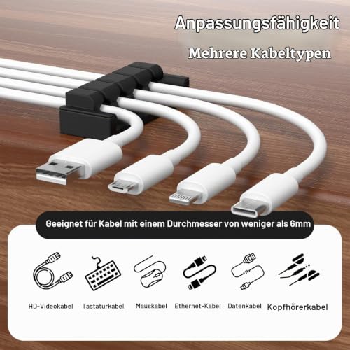 4 Stück Kabelhalter Kabelclips, Mehrzweck Kabel Organizer, Schwarz Kabelhalter Selbstklebend, kabelmanagement für Schreibtisch, Netzkabel, Ladegeräte, USB Ladekabel, Audiokabel