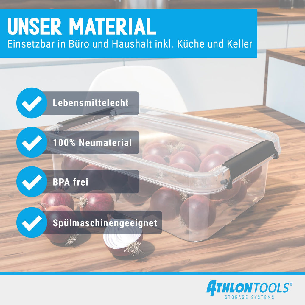 ATHLON TOOLS 4er Set 20l Aufbewahrungsboxen mit Deckel BPA-frei