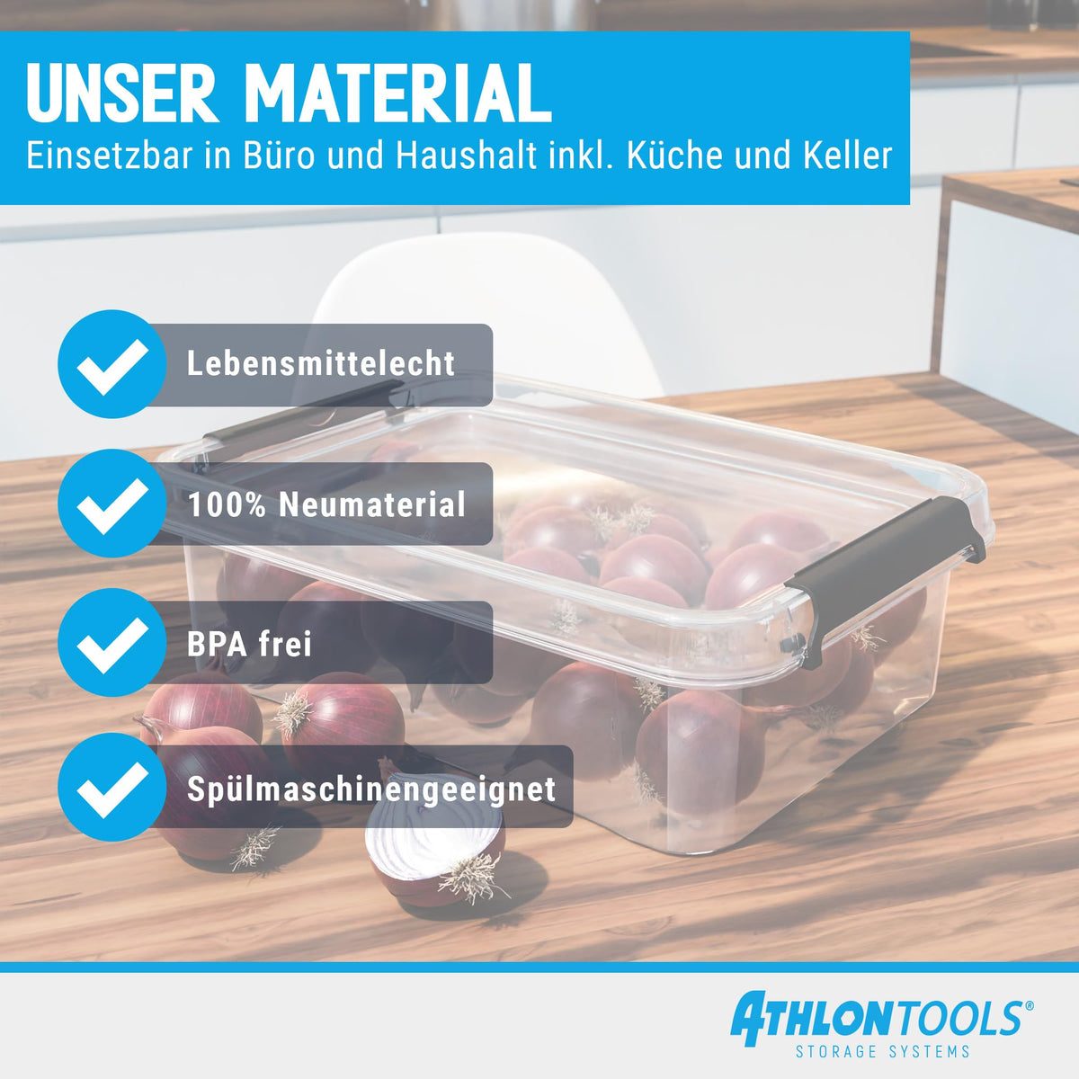 ATHLON TOOLS 4er Set 20l Aufbewahrungsboxen mit Deckel BPA-frei