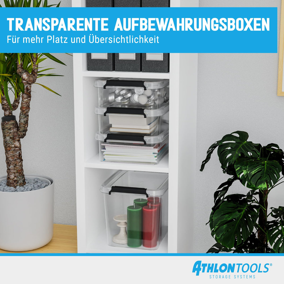 ATHLON TOOLS 4er Set 20l Aufbewahrungsboxen mit Deckel BPA-frei