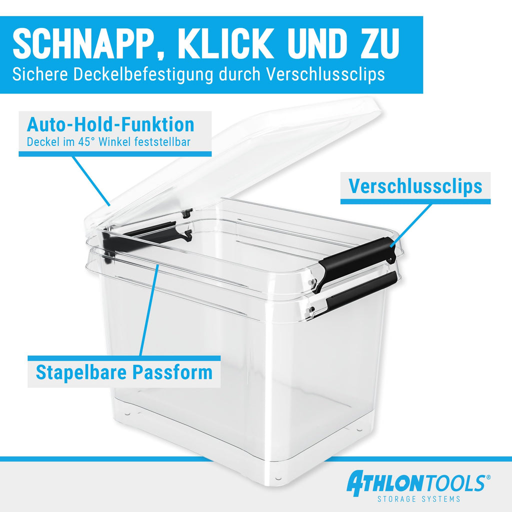 ATHLON TOOLS 4er Set 20l Aufbewahrungsboxen mit Deckel BPA-frei