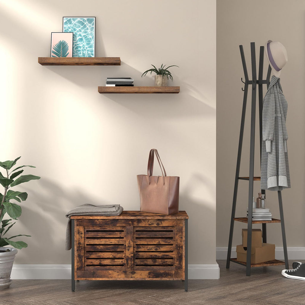 HOOBRO Wandregal, Schweberegal 2er-Set, stabile Wandboards, 60 x 20 x 3,8 cm Hängeregale, mit unsichtbaren Halterungen, für Bad, Schlafzimmer, Küche, Büro, Wohnzimmer, Vintagebraun EBF60BJ01