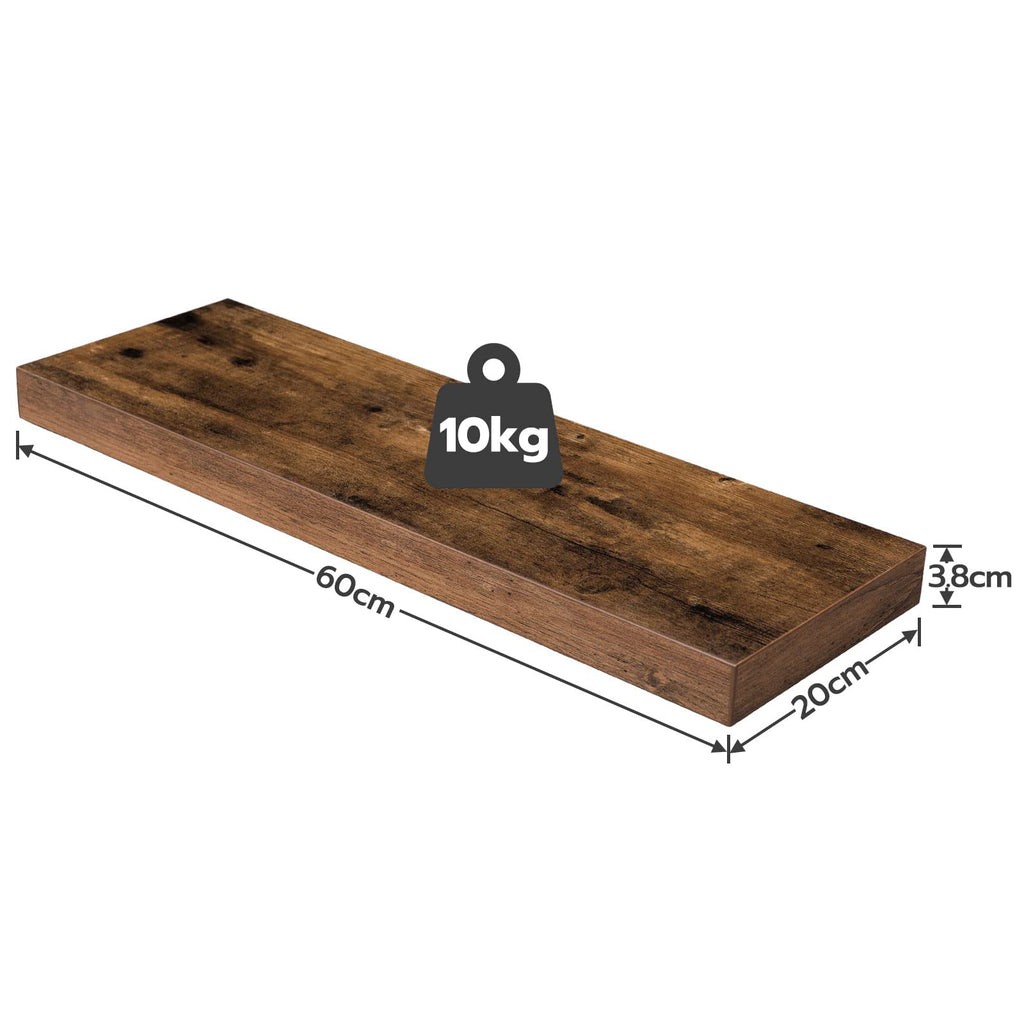 HOOBRO Wandregal, Schweberegal 2er-Set, stabile Wandboards, 60 x 20 x 3,8 cm Hängeregale, mit unsichtbaren Halterungen, für Bad, Schlafzimmer, Küche, Büro, Wohnzimmer, Vintagebraun EBF60BJ01
