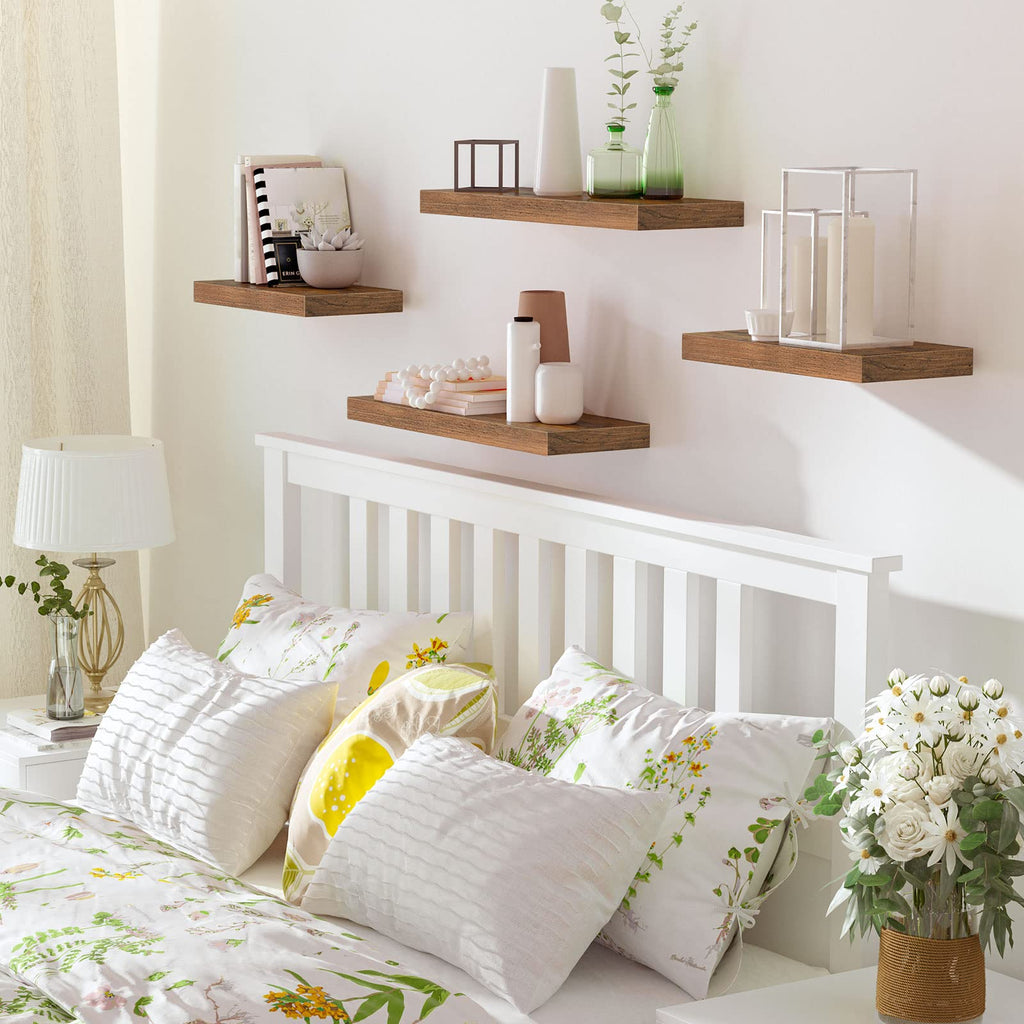 HOOBRO Wandregal, Schweberegal 2er-Set, stabile Wandboards, 60 x 20 x 3,8 cm Hängeregale, mit unsichtbaren Halterungen, für Bad, Schlafzimmer, Küche, Büro, Wohnzimmer, Vintagebraun EBF60BJ01