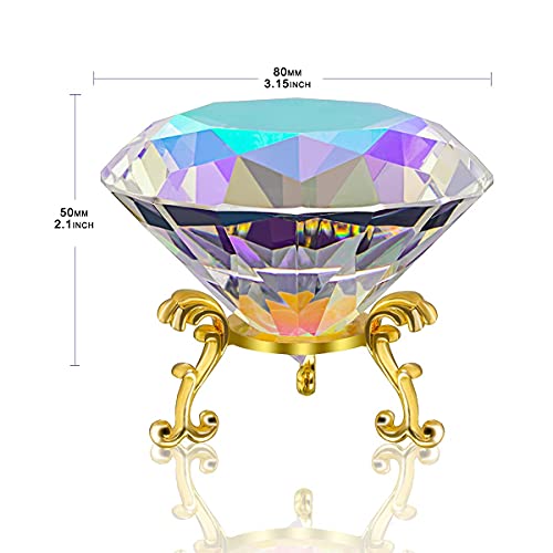 80mm Kristall Diamant Briefbeschwerer, Nageldiamant Hintergrund für Nagelbilder, Schreibtischdekoration, große Strasssteine mit goldener Metallbasis (AB Beschichtung)