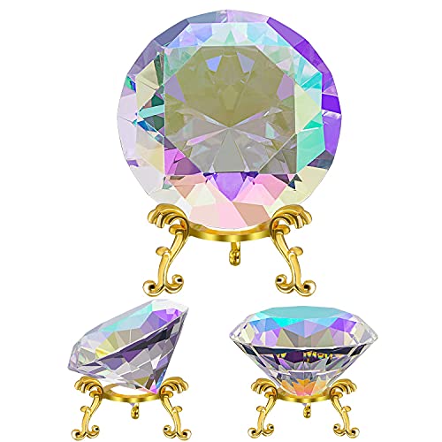 80mm Kristall Diamant Briefbeschwerer, Nageldiamant Hintergrund für Nagelbilder, Schreibtischdekoration, große Strasssteine mit goldener Metallbasis (AB Beschichtung)