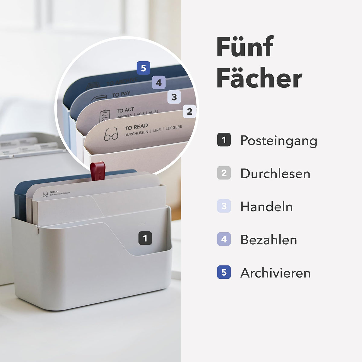 Rotho MyPaper Dokumentenablage, Schreibtisch-Organizer, Dokumentenhalter, Briefablage, Postfach, Papierfach, Weiss/Rot
