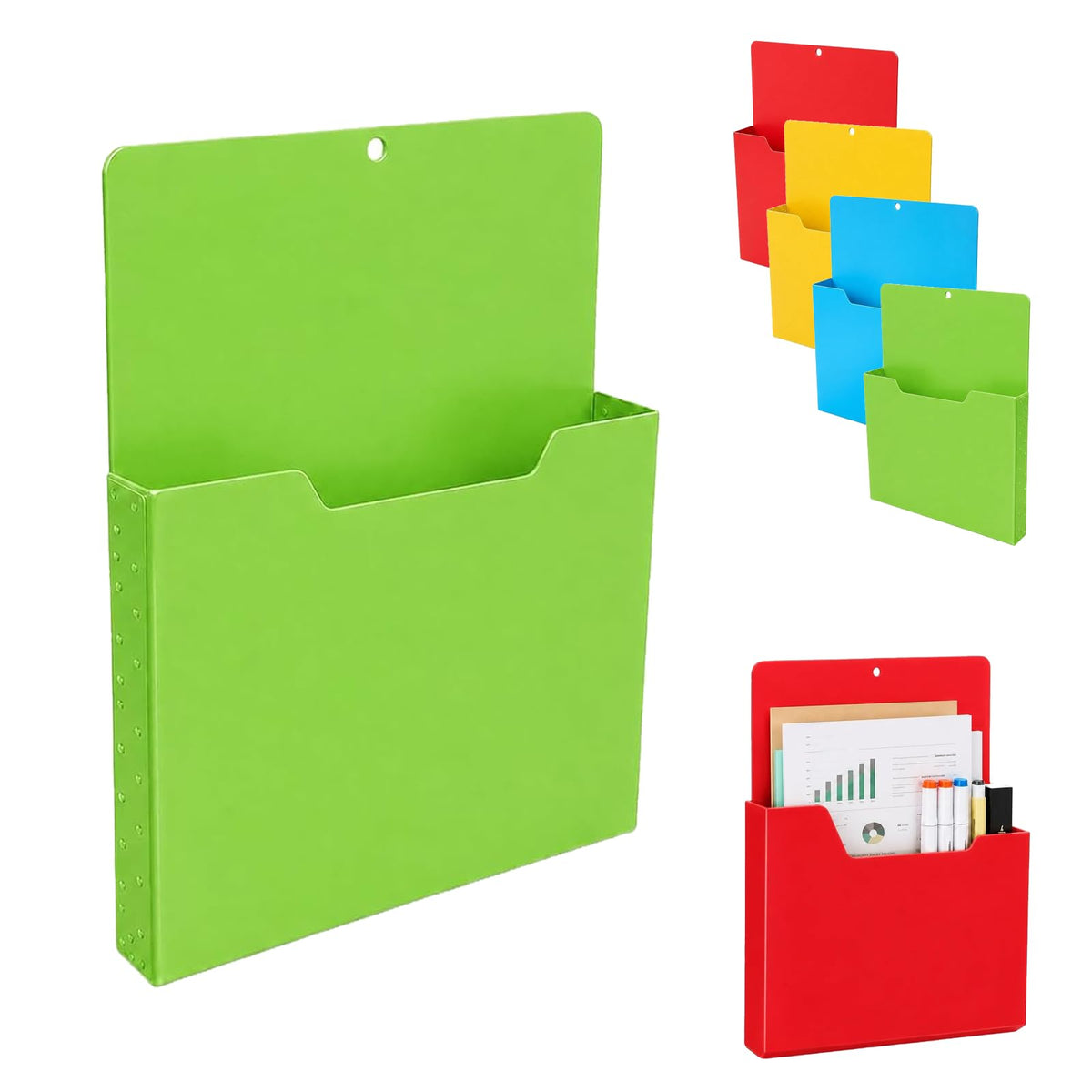 Magnetischer Stiftehalter A4 Dokumentenhalter, Magnetischer Aktenhalter mit Wasserdichter PP-Tasche, Wand Organizer für Whiteboard Zubehör, Büro, Kühlschrank, Schreibtisch Aufbewahrung，Grün