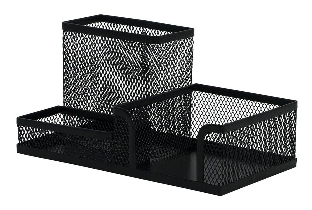 Q-Connect KF16572 Schreibtisch-Organizer/Schwarz/Schreibtischorganizer/Mesh Metall Büro-Organizer Desk Organizer/mit Gummifüßen/ 20,5 x 10,3 x 9,8 cm