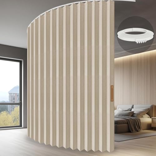 JILRON Raumteiler Vorhang Mit Schienen, 100% Vollschutz - Einzigartiges Akkordeon-Design, Saubere Optik für Schlafzimmer, Abstellraum (Cremefarben-H213 x B254 cm) 1er-Pack