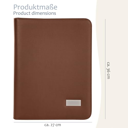 ONVAYA® Konferenzmappe A4 | braun | Aktenmappe | Businessmappe | Schreibmappe Block | strapazierfähiges Kunstleder | Portfolio Mappe | Metallplatte für Gravur | Dokumentenmappe