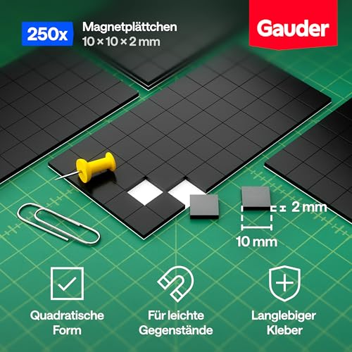 GAUDER Magnete zum Kleben, Magnetplättchen (10x10x2mm - 250 STK)