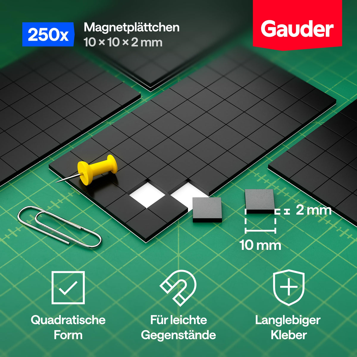 GAUDER Magnete zum Kleben, Magnetplättchen (10x10x2mm - 250 STK)