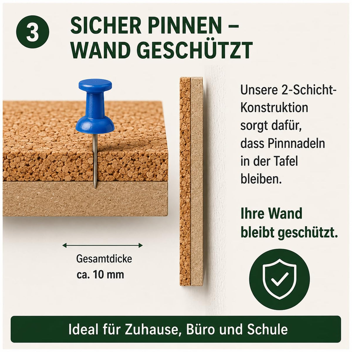 VELORA H&L Pinnwand 60 x 90 cm Naturholz – Korktafel mit Holzrahmen, Memoboard für Büro, Schule und Home Office, Kork Pinnwand zur Wandmontage, Hoch- und Querformat