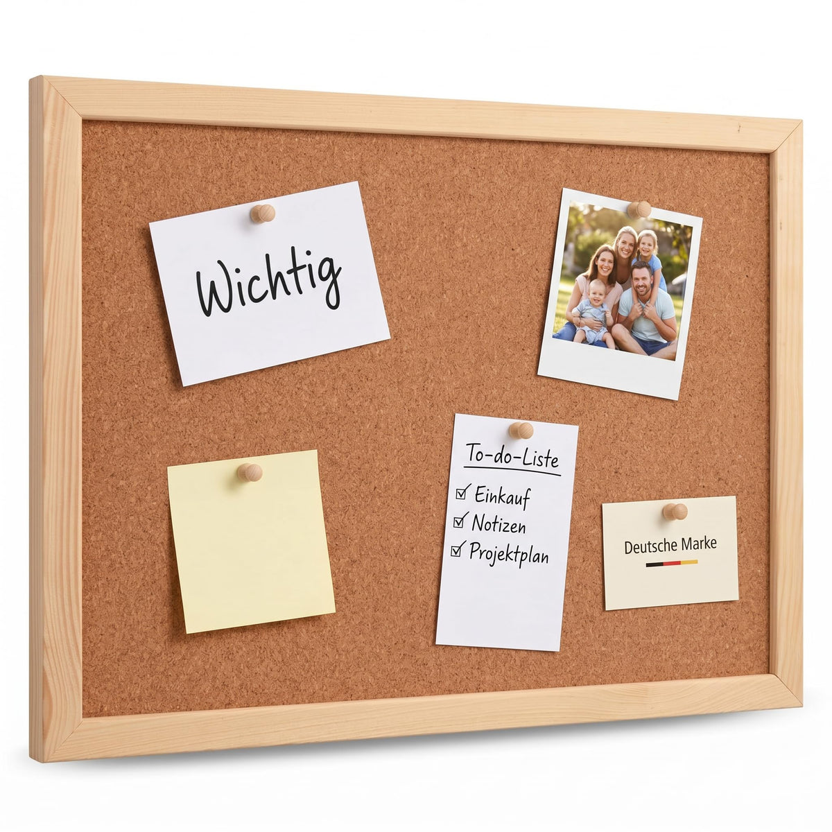 VELORA H&L Pinnwand 60 x 90 cm Naturholz – Korktafel mit Holzrahmen, Memoboard für Büro, Schule und Home Office, Kork Pinnwand zur Wandmontage, Hoch- und Querformat