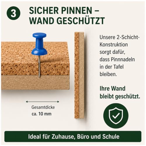 VELORA H&L Pinnwand 60 x 90 cm Naturholz – Korktafel mit Holzrahmen, Memoboard für Büro, Schule und Home Office, Kork Pinnwand zur Wandmontage, Hoch- und Querformat