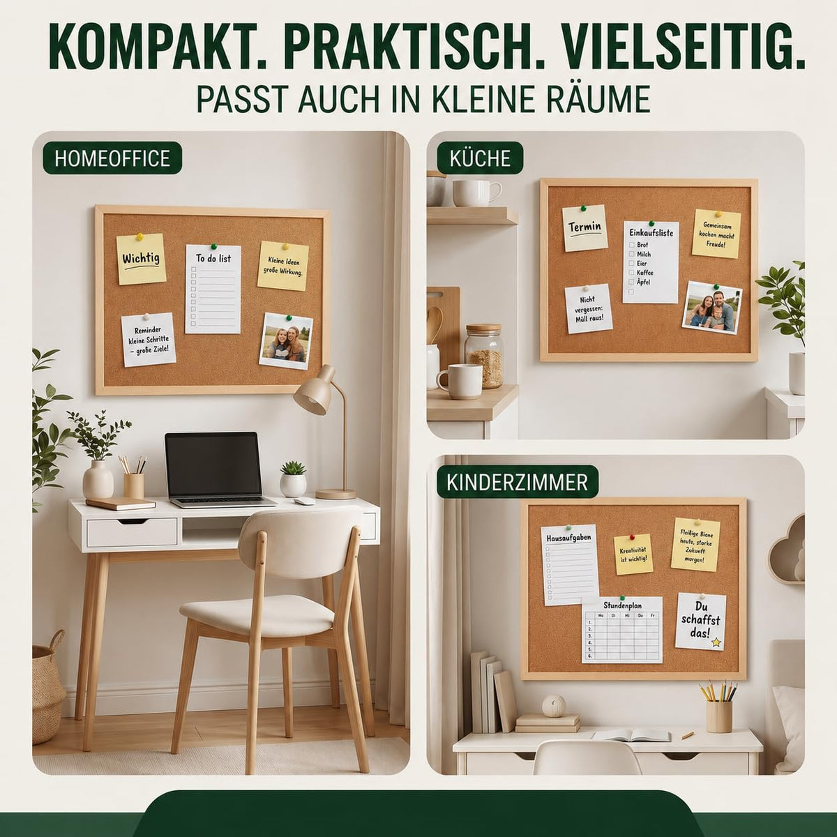VELORA H&L Pinnwand 60 x 90 cm Naturholz – Korktafel mit Holzrahmen, Memoboard für Büro, Schule und Home Office, Kork Pinnwand zur Wandmontage, Hoch- und Querformat