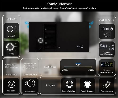 Artforma Badspiegel mit Beleuchtung - Led Spiegel Bad - 120x70 - Badezimmerspiegel Nach Maß - auf Individuelle Bestellung Gefertigt - Modernes Design - Ohne Rahmen