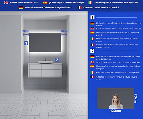 Artforma Badspiegel mit Beleuchtung - Led Spiegel Bad - 120x70 - Badezimmerspiegel Nach Maß - auf Individuelle Bestellung Gefertigt - Modernes Design - Ohne Rahmen