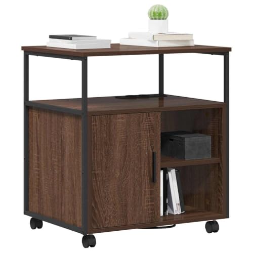 Büro-Aufbewahrungsschrank Braun Eiche 61x46x67 cm Holzwerkstoff mit Ladestation Robuster Stahlrahmen 4 Fächer 3 Regalböden Modernes Design für Homeoffice Büro Wohnzimmer Flur