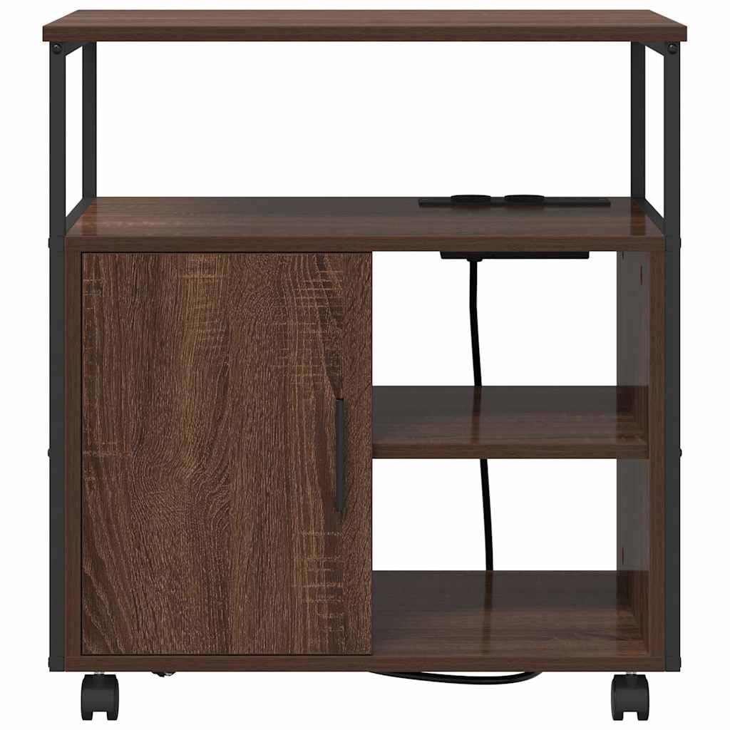 Büro-Aufbewahrungsschrank Braun Eiche 61x46x67 cm Holzwerkstoff mit Ladestation Robuster Stahlrahmen 4 Fächer 3 Regalböden Modernes Design für Homeoffice Büro Wohnzimmer Flur
