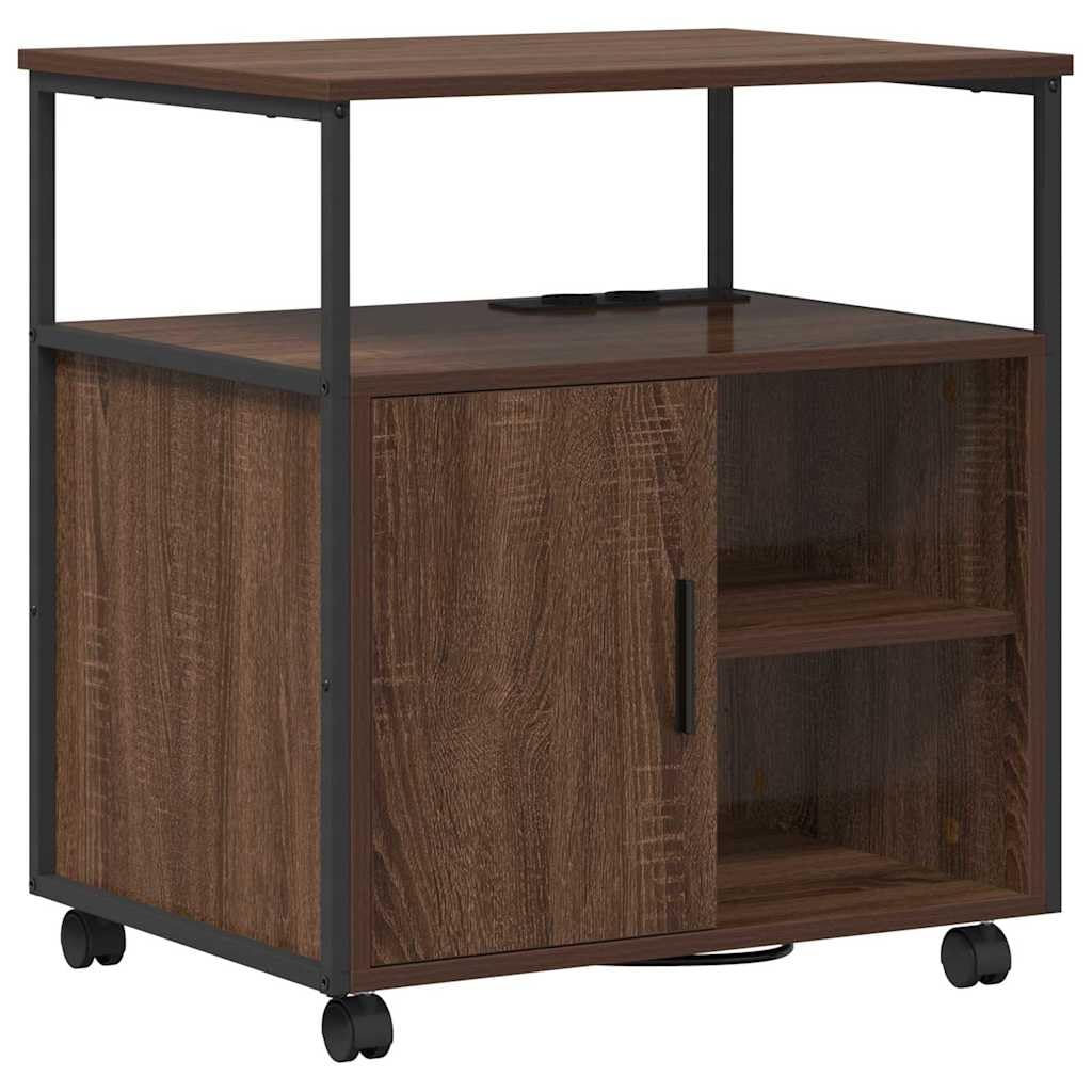 Büro-Aufbewahrungsschrank Braun Eiche 61x46x67 cm Holzwerkstoff mit Ladestation Robuster Stahlrahmen 4 Fächer 3 Regalböden Modernes Design für Homeoffice Büro Wohnzimmer Flur