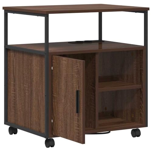 Büro-Aufbewahrungsschrank Braun Eiche 61x46x67 cm Holzwerkstoff mit Ladestation Robuster Stahlrahmen 4 Fächer 3 Regalböden Modernes Design für Homeoffice Büro Wohnzimmer Flur